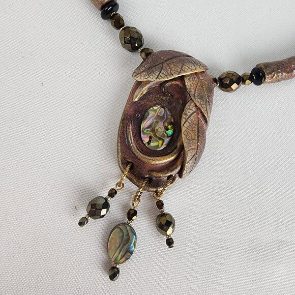 Handmade Brown Metallic Clay Pendant Necklace - Picture 3 of 10